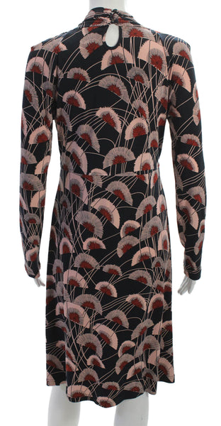 BCBG Max Azria Womens Wrap Dress Black Floral V Neck Long Sleeve Size L