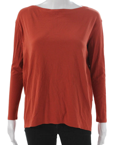 Lululemon Women Basic Long Sleeve T-Shirt Orange Boat Neck Size M