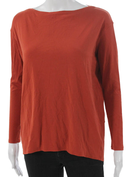 Lululemon Women Basic Long Sleeve T-Shirt Orange Boat Neck Size M