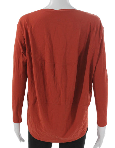 Lululemon Women Basic Long Sleeve T-Shirt Orange Boat Neck Size M