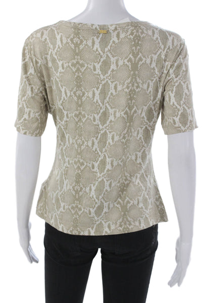 St. John Womens Basic Scoop Neck Animal Print Short Sleeve T-Shirt Beige Size S