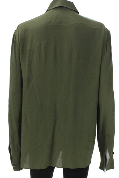 Boutique Moschino Women Collared Floral Button-Up Blouse Green Size 10