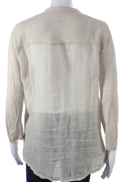 Majestic Filatures Women Beige Linen Henley Tunic Long Sleeve Size 3