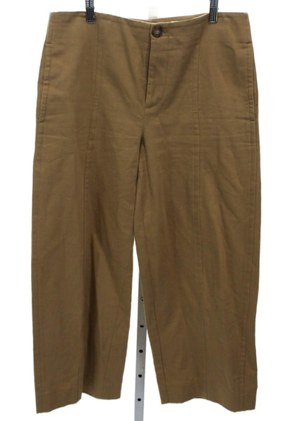Vince Womens Cropped Pants Brown Cotton Button Size 8