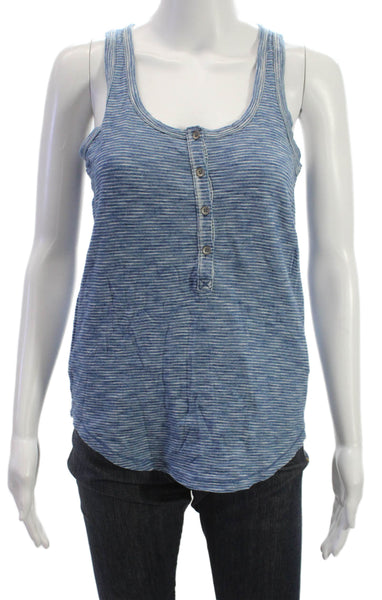 Hi-Line Madewell Women Basic Striped Cotton Scoop Neck Tank Blue Size S
