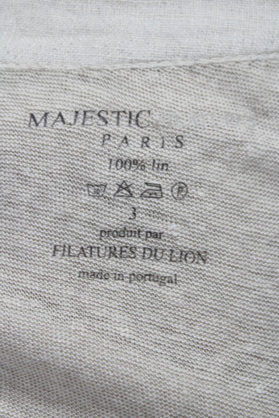 Majestic Filatures Women Beige Linen Henley Tunic Long Sleeve Size 3