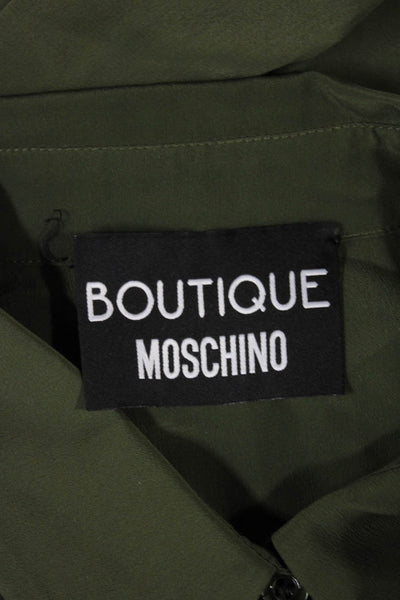 Boutique Moschino Women Collared Floral Button-Up Blouse Green Size 10