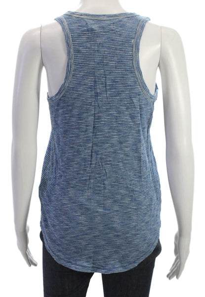 Hi-Line Madewell Women Basic Striped Cotton Scoop Neck Tank Blue Size S