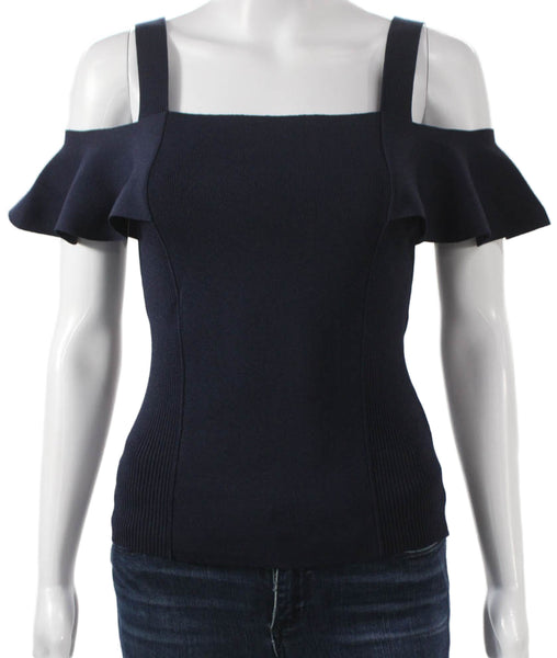 Whistles Women Blue Viscose Square Neck Basic Blouse Size 4