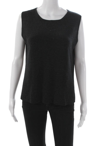 Eileen Fisher Women Pullover Merino Wool Gray Round Neck Sleeveless Size M