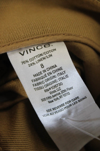 Vince Womens Cropped Pants Brown Cotton Button Size 8
