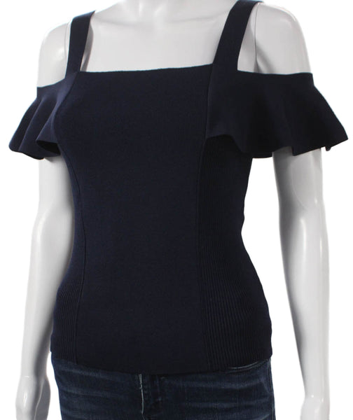 Whistles Women Blue Viscose Square Neck Basic Blouse Size 4