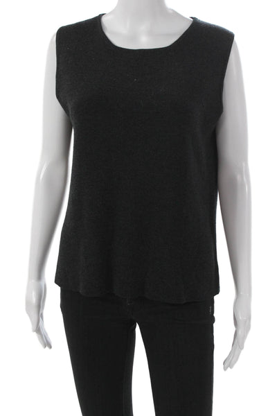 Eileen Fisher Women Pullover Merino Wool Gray Round Neck Sleeveless Size M