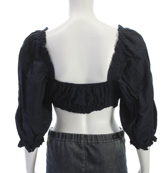 Birds of Paradis Women Cropped Floral 3/4 Sleeve Blouse Black Size S