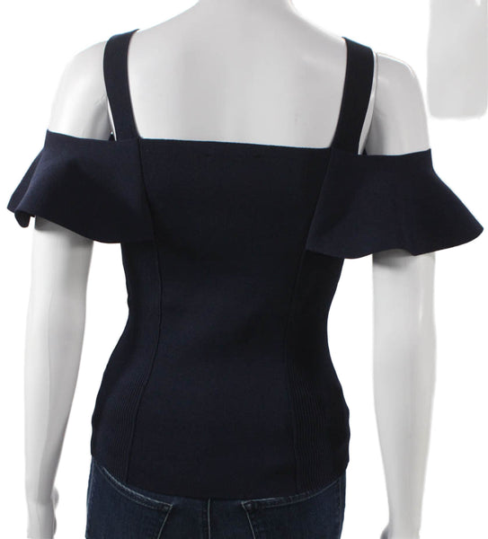 Whistles Women Blue Viscose Square Neck Basic Blouse Size 4