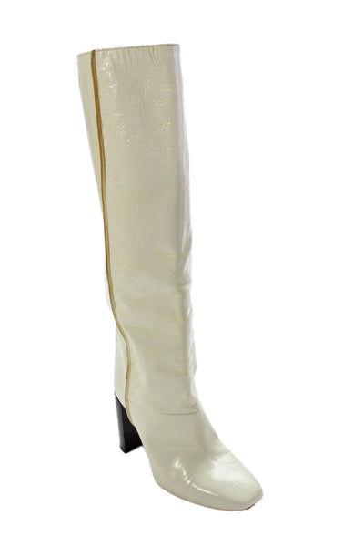 Rag & Bone Womens Patent Leather Knee High Boots Ivory Size 37 7