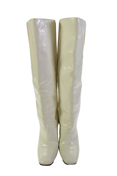 Rag & Bone Womens Patent Leather Knee High Boots Ivory Size 37 7