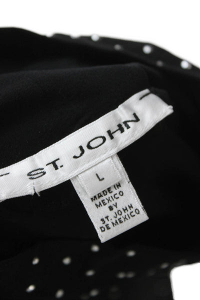 St. John Women Black Mock Neck Short Sleeve Basic Blouse Polyester Size L