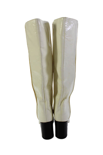 Rag & Bone Womens Patent Leather Knee High Boots Ivory Size 37 7