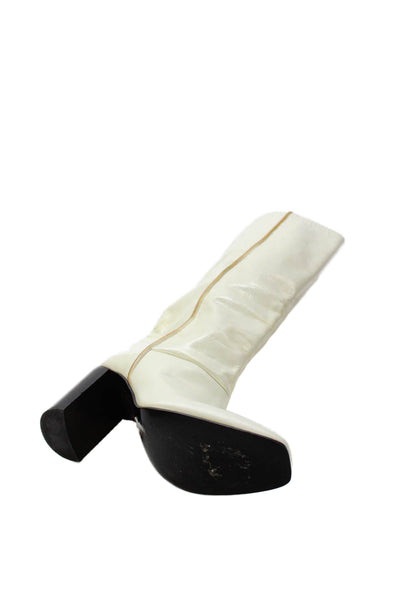 Rag & Bone Womens Patent Leather Knee High Boots Ivory Size 37 7