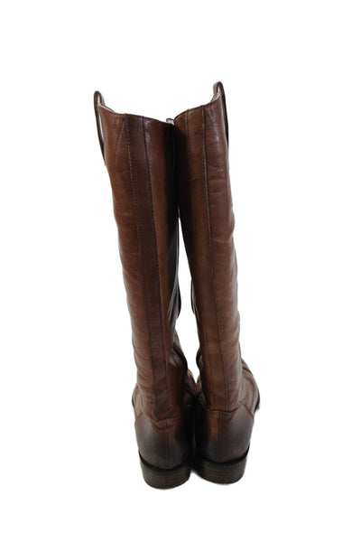Saks Fifth Avenue Womens Leather Lace Up Knee High Boots Brown Size 7 Medium