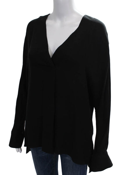 Halston Heritage Womens Black Silk V Neck Long Sleeve Basic Blouse Size M