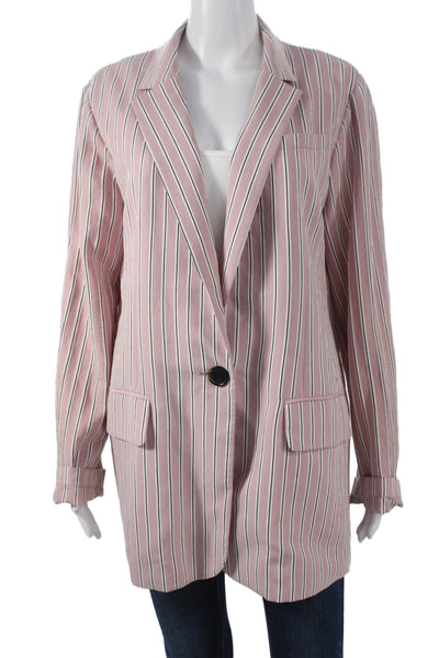 Tibi Women Blazer Pink Striped Viscose Button Long Sleeve Size M