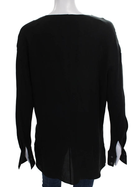 Halston Heritage Womens Black Silk V Neck Long Sleeve Basic Blouse Size M