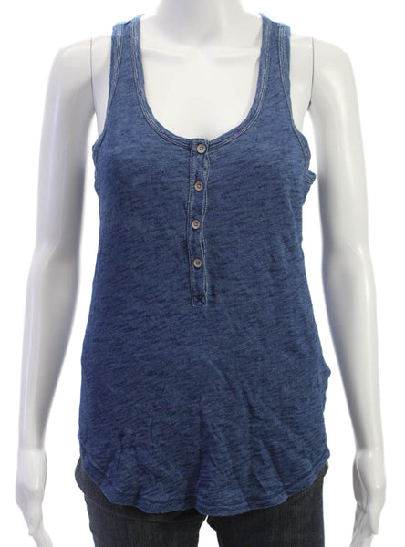Hi-Line Madewell Women Basic Cotton Henley Button Sleeveless Tank Blue Size S