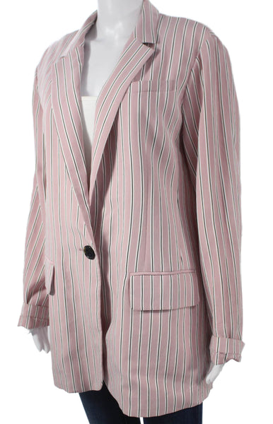 Tibi Women Blazer Pink Striped Viscose Button Long Sleeve Size M