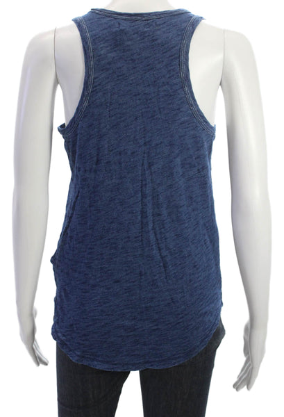 Hi-Line Madewell Women Basic Cotton Henley Button Sleeveless Tank Blue Size S