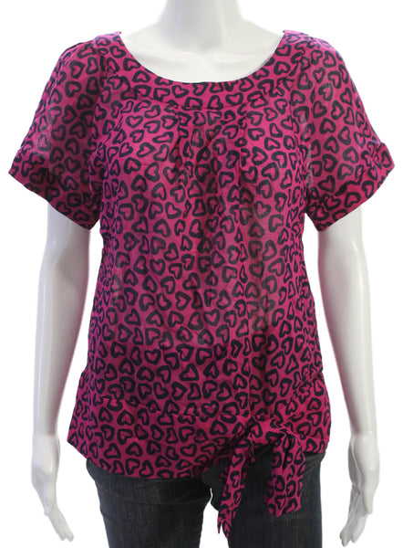 Marc By Marc Jacobs Women Pink Geometric Scoop Neck Short-Sleeve Blouse Size M