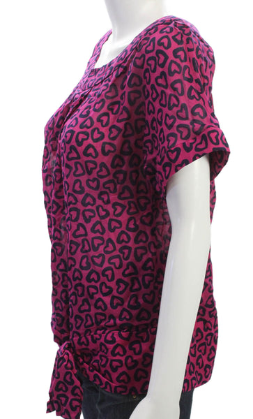 Marc By Marc Jacobs Women Pink Geometric Scoop Neck Short-Sleeve Blouse Size M