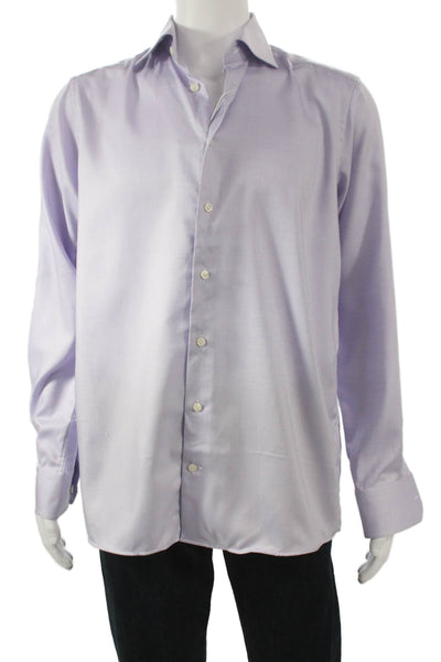 Eton Mens Collared Purple Cotton Long Sleeve Shirt Button Solid Size L