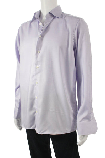 Eton Mens Collared Purple Cotton Long Sleeve Shirt Button Solid Size L
