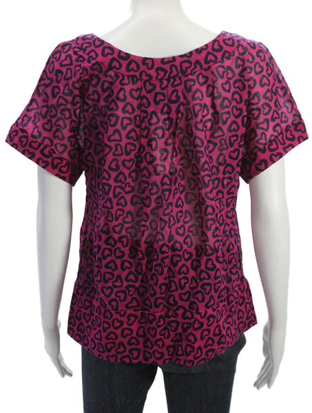 Marc By Marc Jacobs Women Pink Geometric Scoop Neck Short-Sleeve Blouse Size M