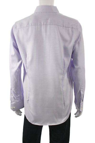 Eton Mens Collared Purple Cotton Long Sleeve Shirt Button Solid Size L