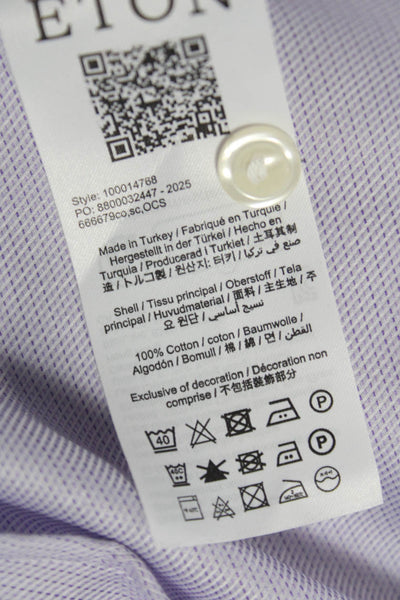 Eton Mens Collared Purple Cotton Long Sleeve Shirt Button Solid Size L