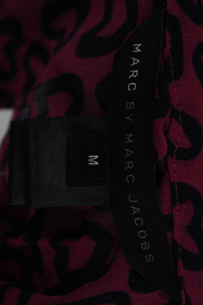 Marc By Marc Jacobs Women Pink Geometric Scoop Neck Short-Sleeve Blouse Size M