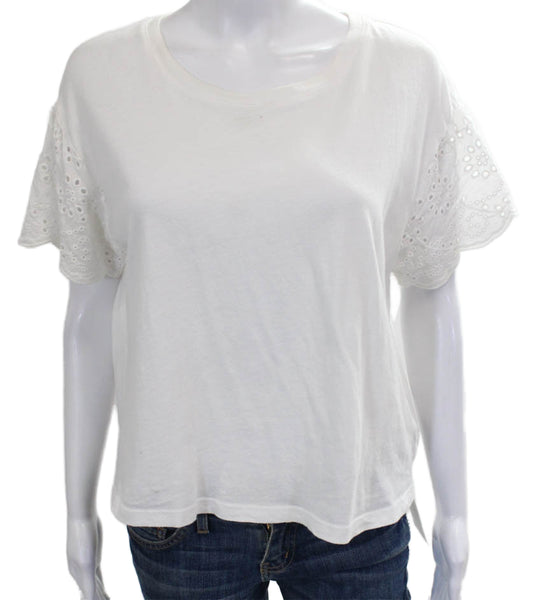 Rails Womens Basic White Cotton Crew Neck Short Sleeve T-Shirt Size S