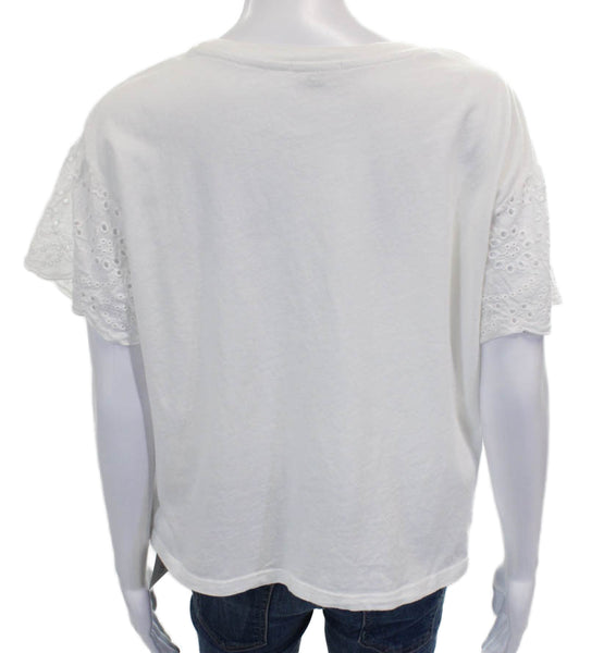 Rails Womens Basic White Cotton Crew Neck Short Sleeve T-Shirt Size S