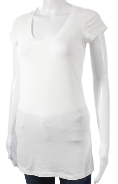 Theory Women White Scoop Neck Basic T-Shirt Short Sleeve Cotton Size M