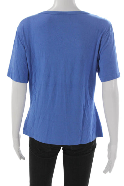 SoCa St. John Women Blue Cotton V-Neck Basic T-Shirt Short Sleeve Size L