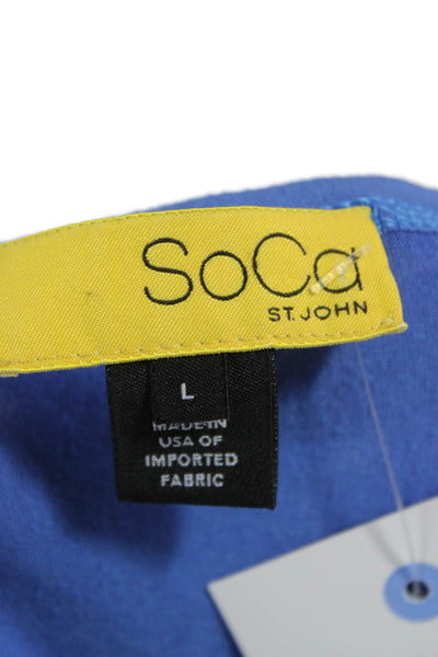 SoCa St. John Women Blue Cotton V-Neck Basic T-Shirt Short Sleeve Size L