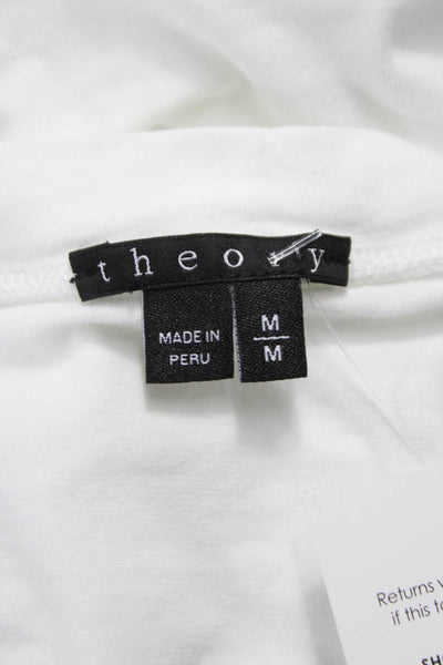 Theory Women White Scoop Neck Basic T-Shirt Short Sleeve Cotton Size M