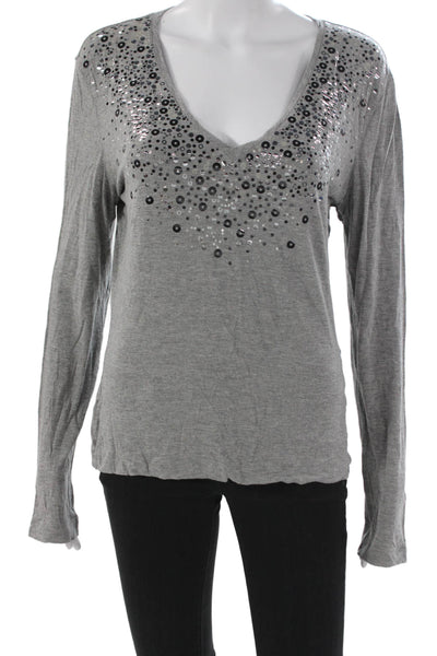St. John Womens Basic Gray Rayon V-Neck Long Sleeve T-Shirt Size M