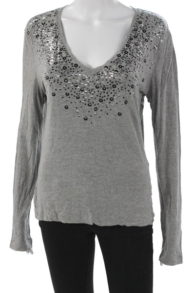 St. John Womens Basic Gray Rayon V-Neck Long Sleeve T-Shirt Size M