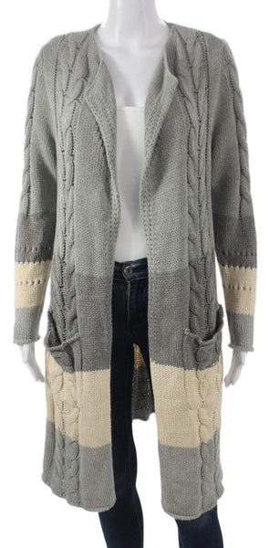 Chaser Women Striped Collared Cotton Cardigan Long Sleeve Gray Size S