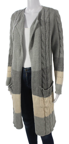 Chaser Women Striped Collared Cotton Cardigan Long Sleeve Gray Size S