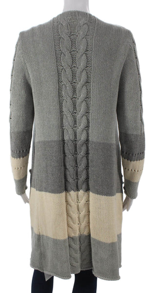 Chaser Women Striped Collared Cotton Cardigan Long Sleeve Gray Size S